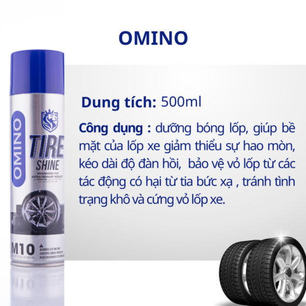Xịt Dưỡng Bóng Vỏ Lốp Ô Tô OMINO M10 500ml, Phục Hồi Lốp Xe, Nhựa Đen